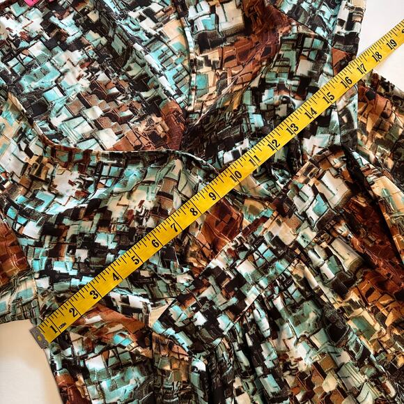 Betsey Johnson Abstract Art Wrap Top Womens Large Tie Front Flare Bell Sleeve - Picture 7 of 8